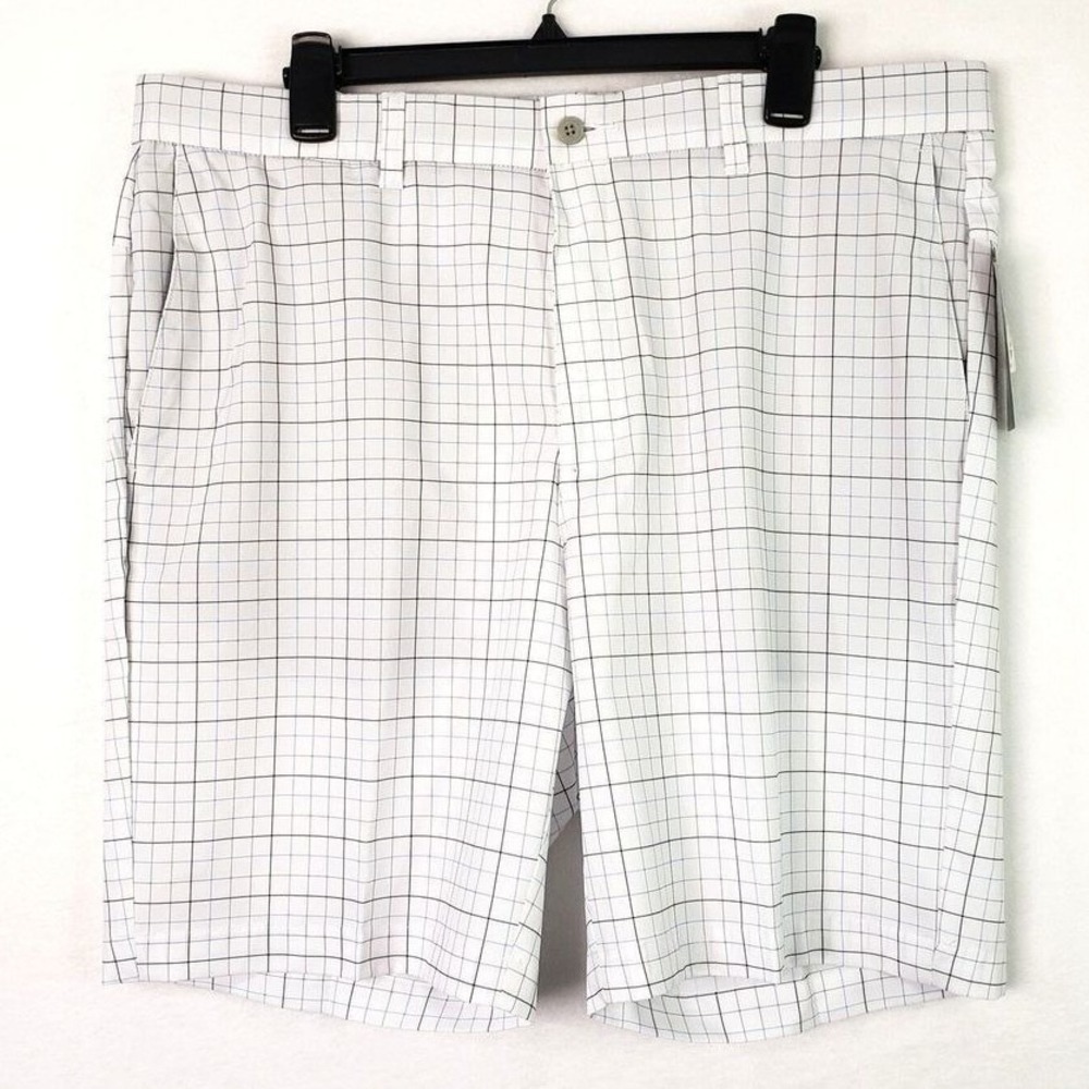 PGA Tour Mens 38 Bright White Plaid Golf Shorts Active Waistband Sporty NWT